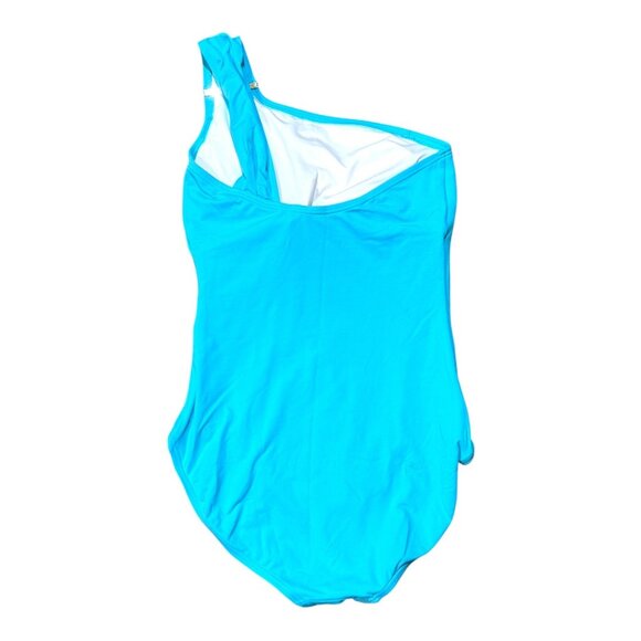 Michael Kors Swimsuit 1 one piece Sz 10 One Shoulder Maillot Summer Blue Suit - Picture 2 of 5